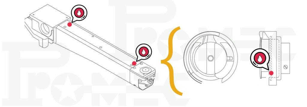 Lubricación gancho máquina bordadora