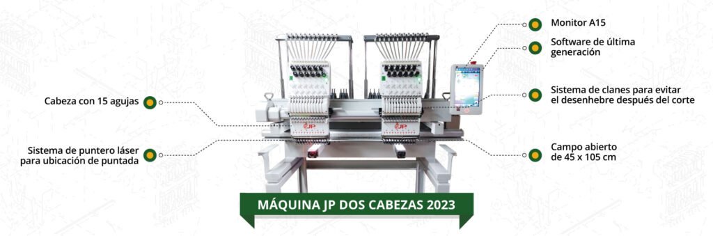 Especificaciones máquina bordadora de dos cabezas y 15 agujas